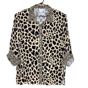 Alfred Dunner Women Top Black Beige Size XL  Animal Print Shirt